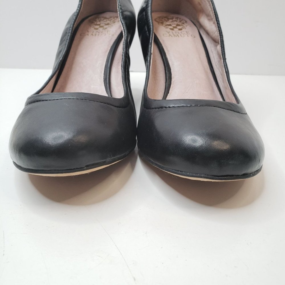 Vince Camuto Slip On Wedge Shoes Sz 8.5 Black Leather Comfort Heeled Dress Shoe - Picture 4 of 11